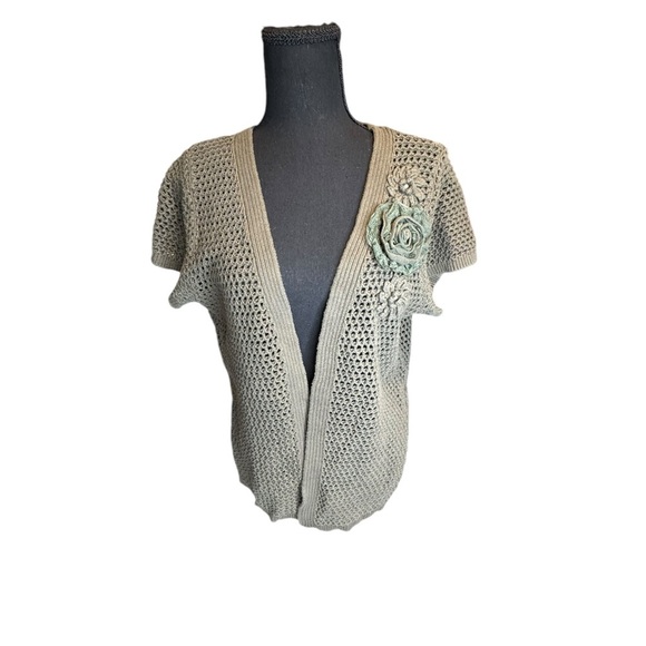 Christopher& Banks Women’s XL Olive Cardigan Textured Knit Floral Appliqué 0147 - Picture 1 of 7